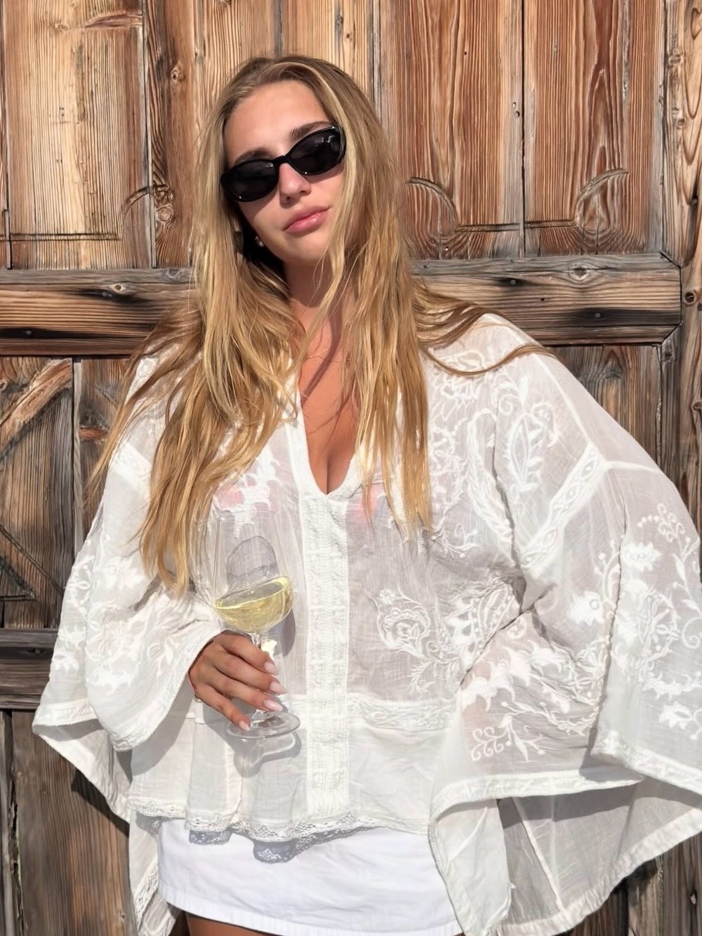 Zara ZW Collection White Embroidered Top/Shirt/Cover-up